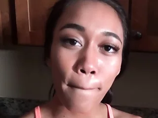 Teen stepsister gags on her bros thick rod