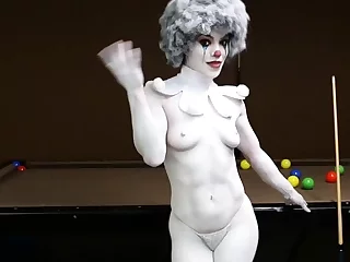 A clown dressed babe teasing amateur fashion